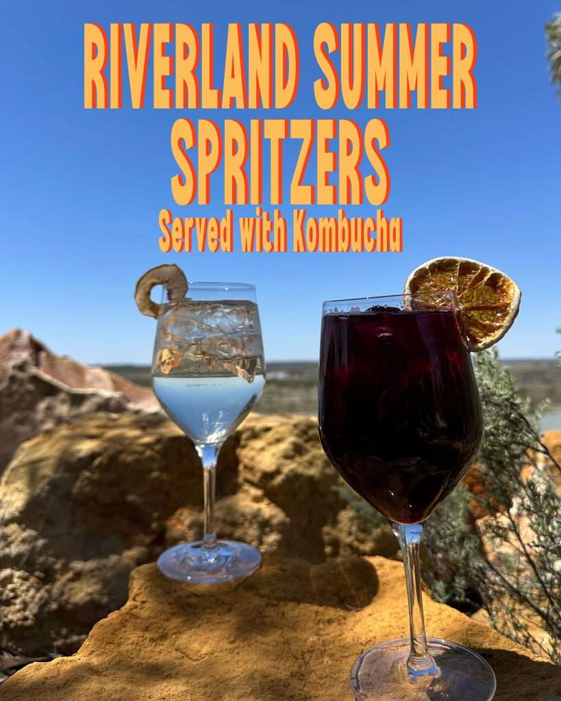 Cool off with our tasty spritzers! Made with kombucha and paried with Angove's Riesling or Francs Tempranillo. Perfect for hot summer days!